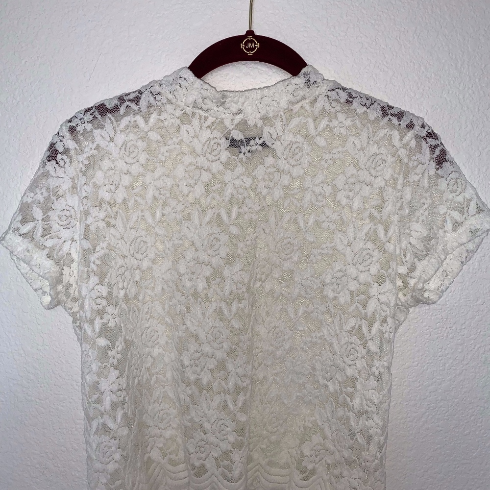 Ambiance 62% Cotton White Lace Short Sleeve Top